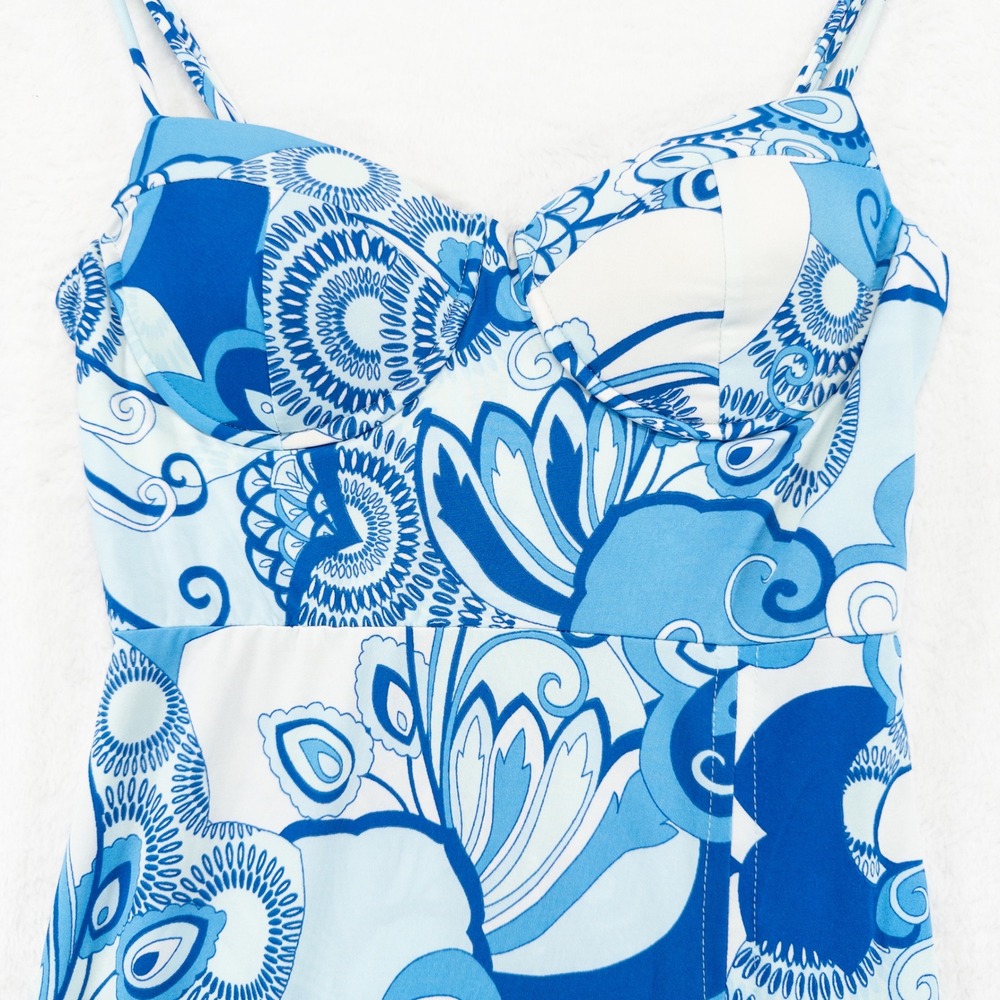 Blashe Womens Maxi Dress Medium Blue Floral Sleeveless High Slit Beachy Summer - Picture 2 of 8